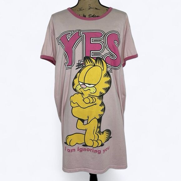 Vintage 90s Garfield Yes I Am Ignoring You Night Sleep Shirt Pink One Size - Picture 1 of 15